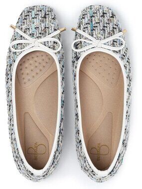 Women's White Bow Square Toe Ballet Flats Comfortable Slip On Work Shoes